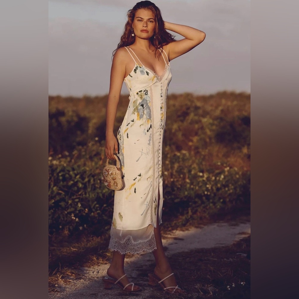 NWT Anthropologie Lace Button-Front Slip Dress Size 14